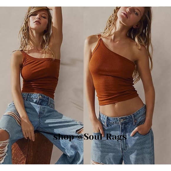 Free People Tops - NWT Free People Boho Tank Top Tee T-Shirt One Shoulder Asymmetrical Brown Large